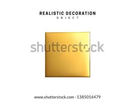 Isolated 3d object Shapes cube and geometric block, square. Gold color Element