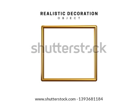 Gold square frame. Golden geometric 3d object isolated on white background