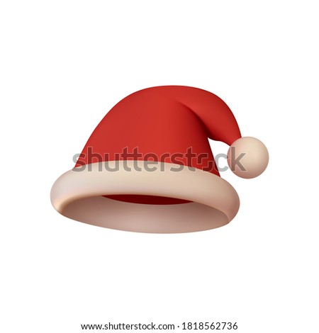 Christmas red hat Santa Claus. 3D realistic isolated object on white background. vector illustration