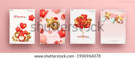 Valentines day. Romantic set vector backgrounds. Templates Festive gift card with realistic 3d design elements. Holiday banners, web poster, flyers and brochures, greeting cards, group bright covers