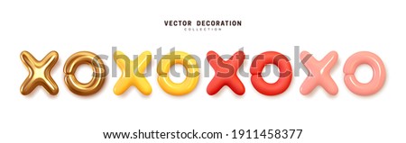 XoXo is a symbolic notation that stands for hugs and kisses. Abbreviations in English, which is used at the very end of correspondence letters. Decorative 3d render object. Vector illustration