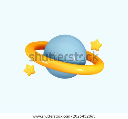 Icon Planet Saturn, Jupiter, Uranus, Neptune, with ring around. Realistic 3d symbol design. Vector illustration