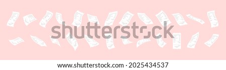 Cashier's check paper. Realistic set isolated on pink background. Cash register sale receipt. Vector illustration