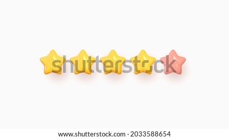 Five stars, glossy yellow and pink colors. Customer rating feedback concept from the client about employee of website. Realistic 3d design of the object. For mobile applications. Vector illustration Сток-фото © 