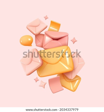 Internet Spam, mail, email, dialogue bubble. Creative concept composition. Realistic 3d symbol. Abstract cartoon design. Isolated on pink background. Vector illustration