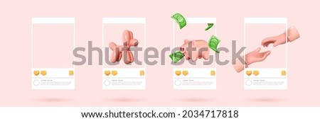 Social media set of posters template. Realistic 3d design. Pink background. Abstract creative concept. Vector illustration