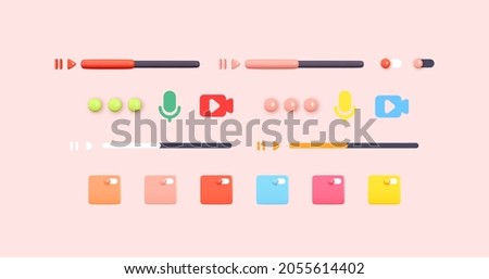 Scroll bar for the player. Set of realistic 3d design objects. Collection isolated on pink background. Vector illustration