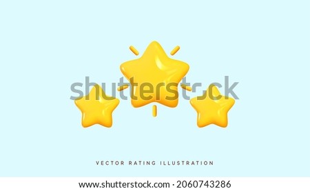 Three yellow stars glossy colors. Achievements for games. Customer rating feedback concept from client about employee of website. Realistic 3d design. For mobile applications. Vector illustration Foto stock © 