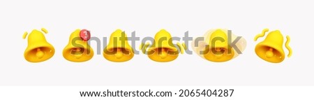 Bell notifications. Set of Bells Icon with new message web chat yellow colors. Realistic 3d object. Isolated on white background. Vector illustration Foto stock © 
