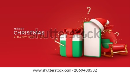 Similar – Image, Stock Photo Christmas concept background.Smartphone with santa claus hat and Christmas tree branches