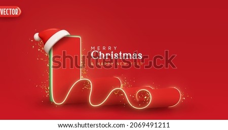 Similar – Image, Stock Photo Christmas concept background.Smartphone with santa claus hat and Christmas tree branches