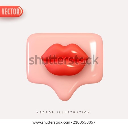 3d vector icon message dialog button with red lips. Realistic Elements for romantic design. Isolated object on white background
