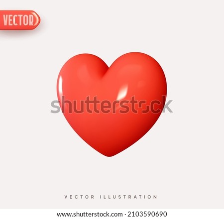 Red heart. Realistic 3d design icon heart symbol love. Vector illustration