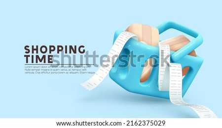 Food basket full of boxes of goods and cash check. Blue shopping cart realistic 3d object. shopping time. Creative concept idea design. Web landing page, banner and poster. vector illustration