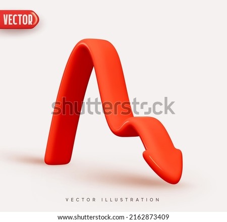 Down Red Arrow up. flexible arrow indication statistic. Falls and declines chart sign. price graphic element. Realistic 3d design isolated on white background. trade infographic. vector illustration