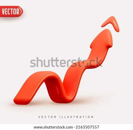 Red Arrow up. flexible arrow indication statistic. Growth chart sign. Price graphic element. Realistic 3d design isolated on white background. Trade infographic. Vector illustration