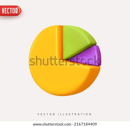 Chart pie infographic share. Element Infographic is divided into parts. Realistic 3d geometric round shape design. Business Graph Template. Modern isolated icon in cartoon style. Vector illustration