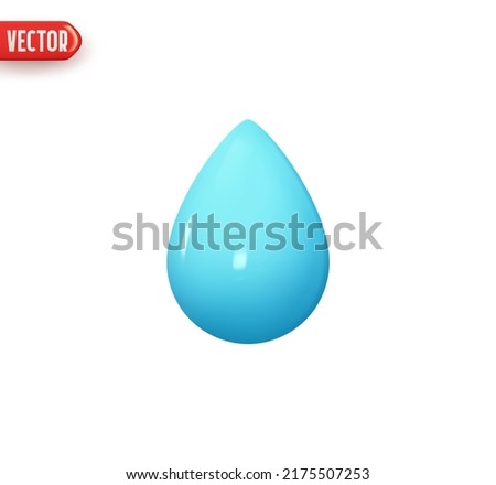 Blue water drop. Icon isolated on white background. Realistic 3d design. Vector illustration