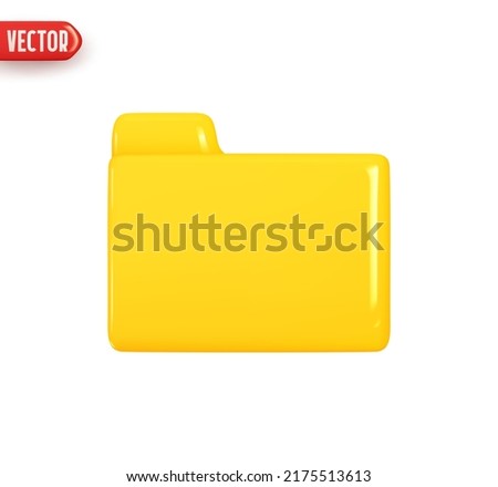 Folder file. Folder with document archive. Computer file yellow color. Realistic 3d design In plastic cartoon style. Icon isolated on white background. Vector illustration