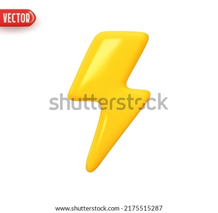 Lightning Sign Yellow Color. lightning stop, danger. Realistic 3d design In plastic cartoon style. Icon isolated on white background. Vector illustration