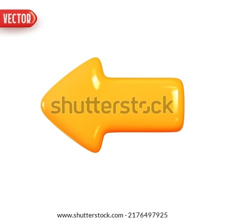 Arrow pointing left yellow color. Realistic 3d design In plastic cartoon style. Icon isolated on white background. Vector illustration