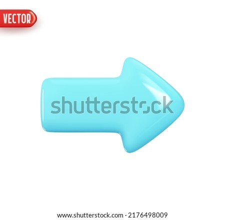 Arrow pointing right blue color. Realistic 3d design In plastic cartoon style. Icon isolated on white background. Vector illustration