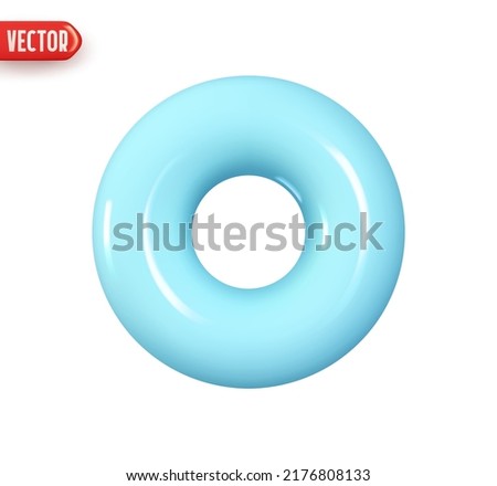 Blue Donut torus geometric element. Realistic 3d design In plastic cartoon style. Icon isolated on white background. Vector illustration