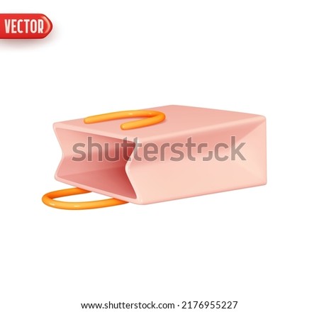 Bag with handle is stylish for shopping. Shopping pink packages. Realistic 3d design In plastic cartoon style. Icon isolated on white background. Vector illustration