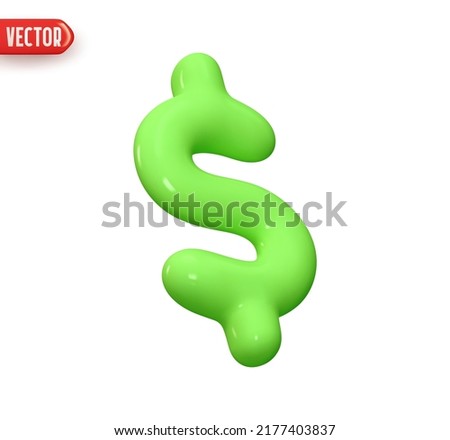 Green dollar symbol. Peso sign capital S. Realistic 3d design In plastic cartoon style. Icon isolated on white background. Vector illustration