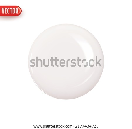 White flat ball. Geometric figure of round sphere. Realistic 3d design element In plastic cartoon style. Icon isolated on white background. Vector illustration