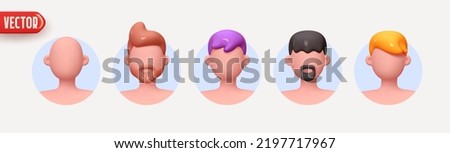 People Avatar Face. Icon user person. Close-up faces of Man and boy in round frame with beard without emotions. Set of People happy joyful. Realistic 3d design in cartoon style. vector illustration
