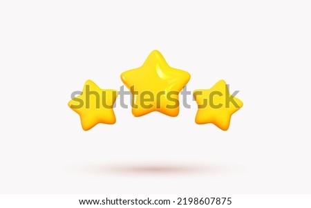 Three yellow stars glossy colors. Achievements for games. Customer rating feedback concept from client about employee of website. Realistic 3d design. For mobile applications. Vector illustration