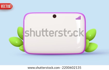 Desktop Tablet blank screen monitor template. Modern computer monitor. Realistic 3d cartoon style design. Isolated on blue background. vector illustration