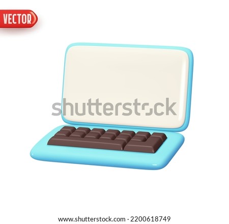 Computer with keyboard. Template Modern device Notebook. Realistic 3d design element In plastic cartoon style. Icon isolated on white background. vector illustration