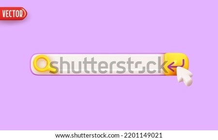 Search bar template for website. Navigation search for browser. Realistic 3d arrow, cursor. Lilac colors background. Web page Creative concept design in cartoon style. Vector illustration
