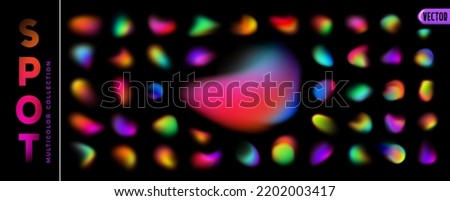 Abstract Gradient with blur effect. Set of spot blurred multicolored brush strokes. Colorful fluid paint. Collection holographic chameleon design palette of shimmering color. vector illustration