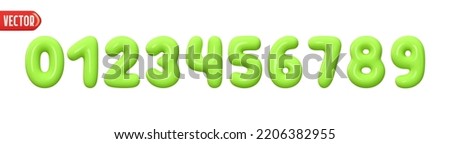 Green numbers from 0 to 9. Collection of voluminous inflated color numbers from balloon. Set of bright bubble spherical numbering figures. Elements in cartoon style. vector illustration