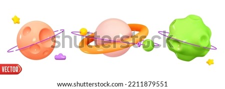 Abstract set 3d planets. fantastic collection of planets Venus, Mars, Jupiter, Saturn. Realistic design in cartoon plastic style. Space fantasy round planets with rings. vector illustration.