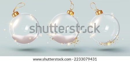 Christmas ornaments ball. Set Transparent glass Christmas balls. Realistic 3d Xmas decoration design. New Year's holiday objects. Vector illustration Stockfoto © 