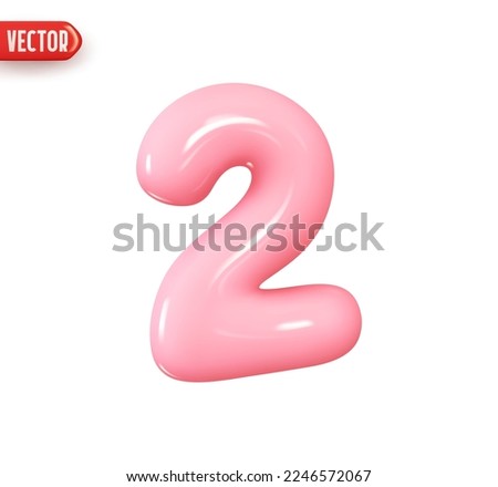 Number 2. Pink Number two. Realistic 3d design In cartoon style. Icon isolated on white background. vector illustration