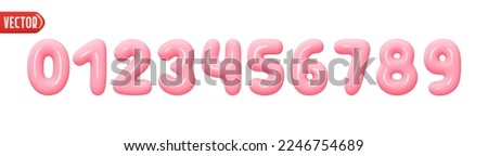 Pink numbers from 0 to 9. Collection of voluminous inflated color numbers from balloon. Set of bright bubble spherical numbering figures. Elements in cartoon style. vector illustration