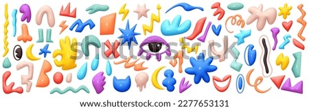 Collection of 3d abstract shape in cartoon style. Set of realistic elements for design of various decorative in soft multicolored tones. Y2K. groove. Isolated on white background. vector illustration