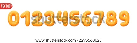 Orange numbers from 0 to 9. Collection of voluminous inflated color numbers from balloon. Set of bright bubble spherical numbering figures. Elements in cartoon style. vector illustration