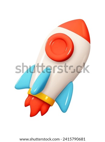 Emoji Rocket flying up. Emotion 3d cartoon icon. Vector illustration