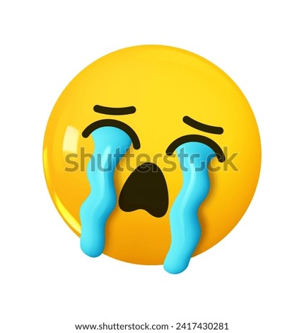 Loudly Crying Face Emoji. Emotion 3d cartoon icon. Yellow round emoticon. Vector illustration
