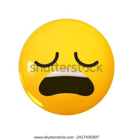 Weary face emoji. Emotion 3d cartoon icon. Yellow round emoticon. Vector illustration