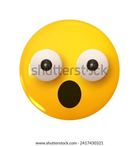 Shock or surprise Emoji. Emotion 3d cartoon icon. Yellow round emoticon. Vector illustration