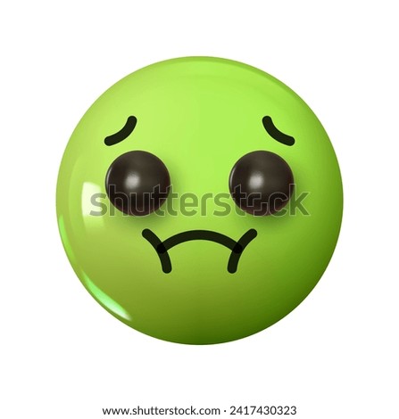Nauseated Face Emoji. Emotion 3d cartoon icon. Green round emoticon. Vector illustration
