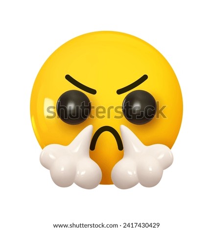 Angry face. Face with steam coming out of nose emoji. Emotion 3d cartoon icon. Yellow round emoticon. Vector illustration