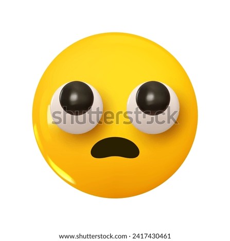 Face with Rolling Eyes Emoji. Emotion 3d cartoon icon. Yellow round emoticon. Vector illustration